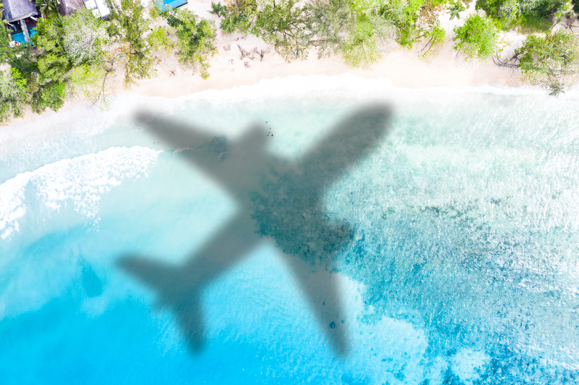 Travel traveling symbolic picture vacation sea airplane flying Seychelles beach